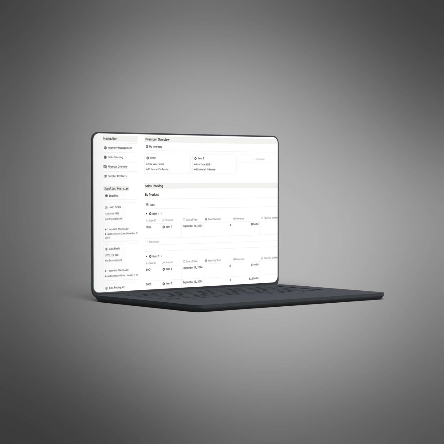 Inventory & Sales Dashboard - Notion Template