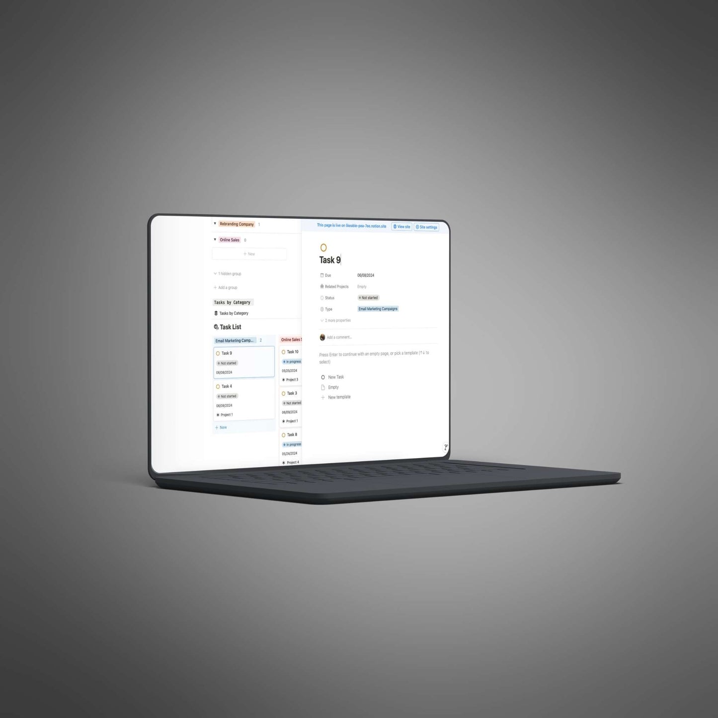 Project Progress Dashboard - Notion Template